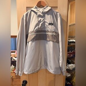 Ruxen Windbreaker Men's size-L Beige Tan Hooded Quarter Zip Cinch waist Jacket